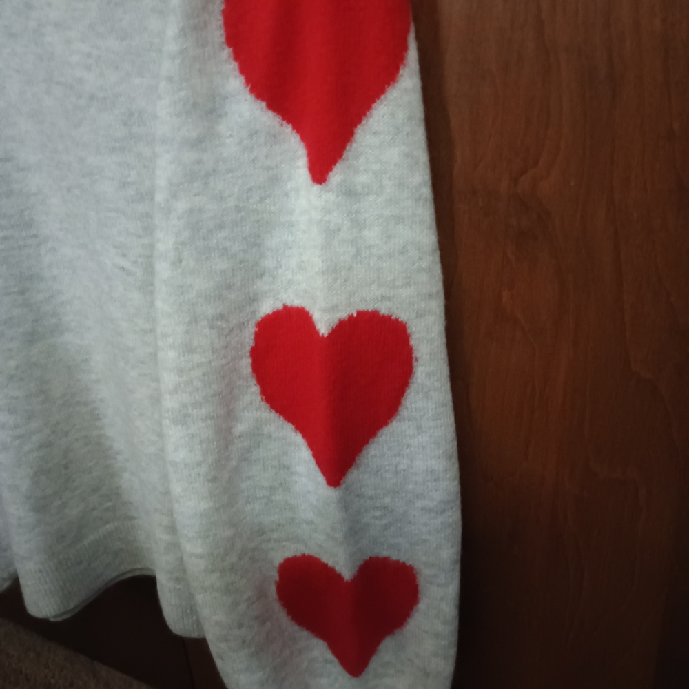 CeCe Light Gray Sweater with Red Heart Sleeves. Worn once, in new condition. - Picture 6 of 8